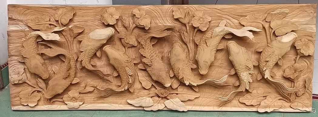 relief 3 dimensi ikan koi by lacoone ukir
